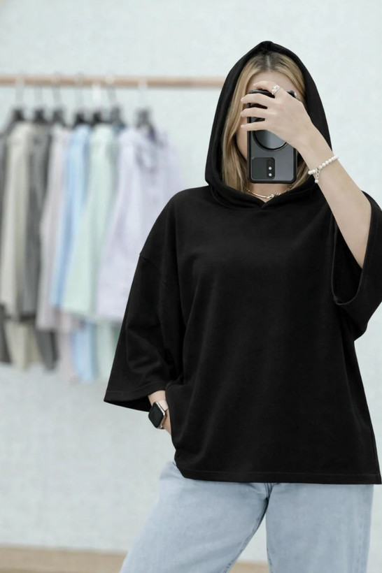 تیشرت لانگ کلاهدار